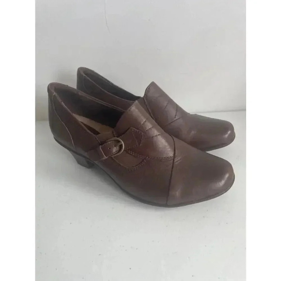 Women's Earth Origins Brown Leather Heels Clogs Size 8.5 M EUC! - Picture 1 of 9
